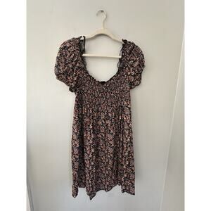 Wild Fable Women’s Dress Babydoll Short Mini Puff Sleeve Boho Orange Black Fall